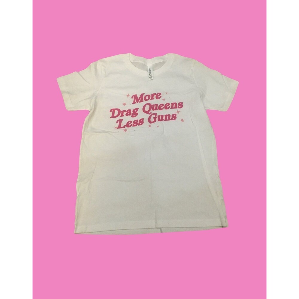 More Drag Queens Less Guns Women’s Small Pink on White tshirt tee top pride